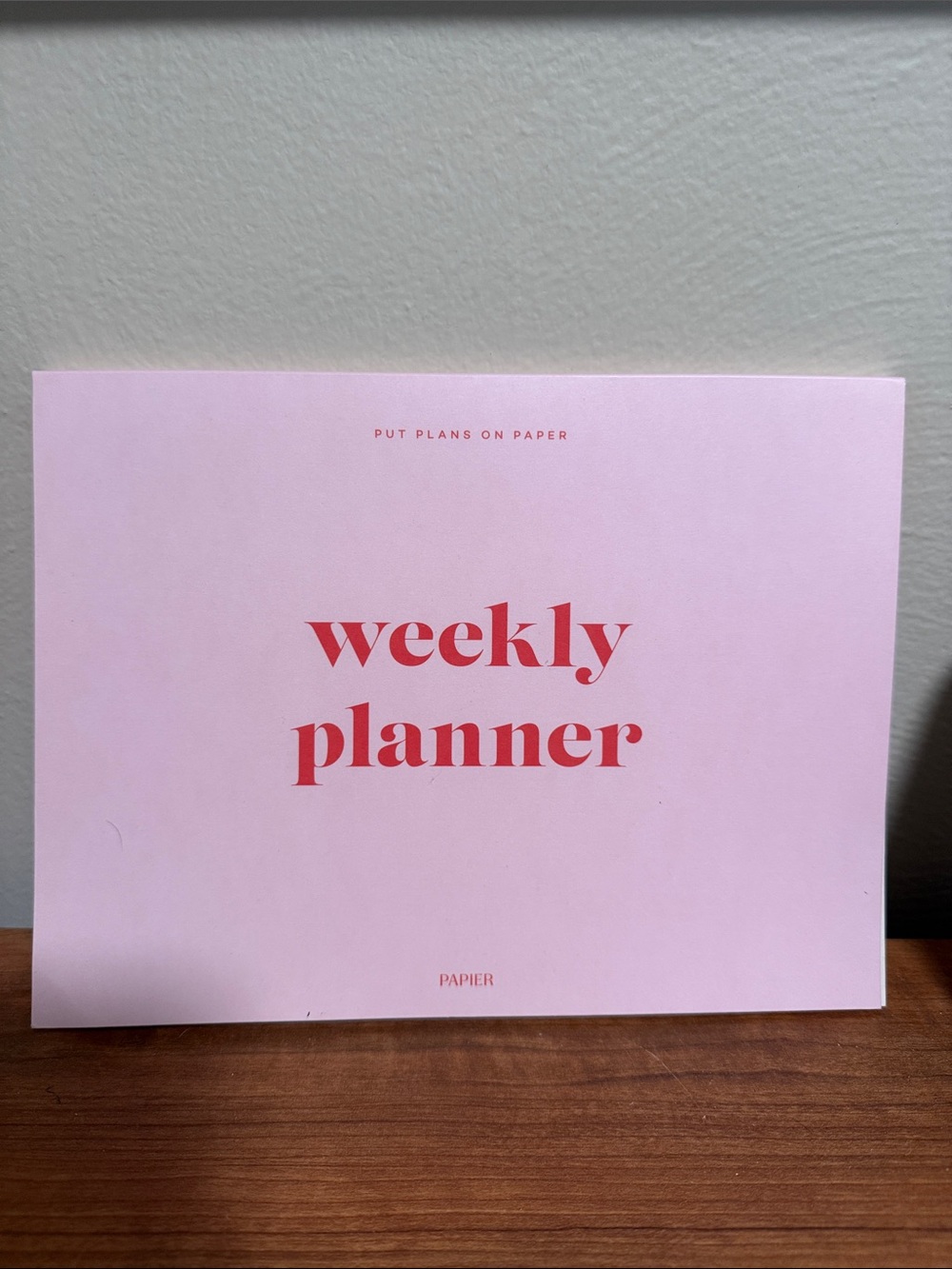 NWT Papier Pink Weekly Planner with Red Text